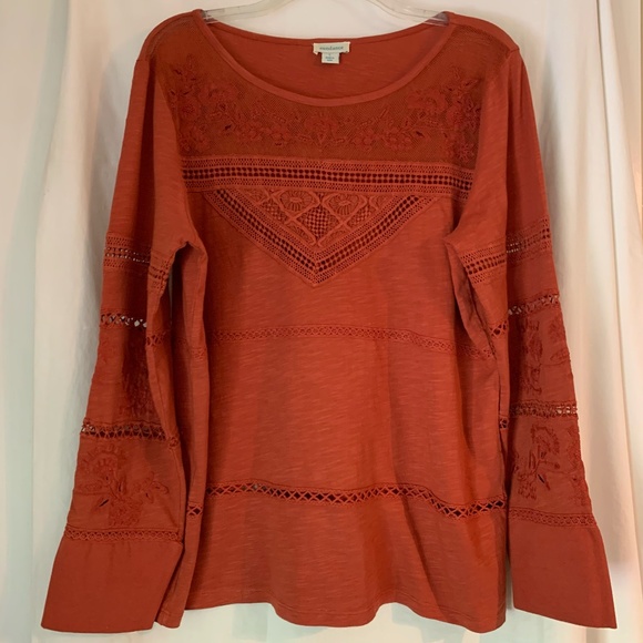 Sundance Tops - Sundance burnt orange 'Eden Lace Long Sleeve Top'